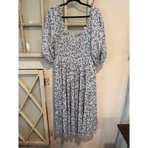 Torrid size 3X blue & white floral spring summer midi dress garden party